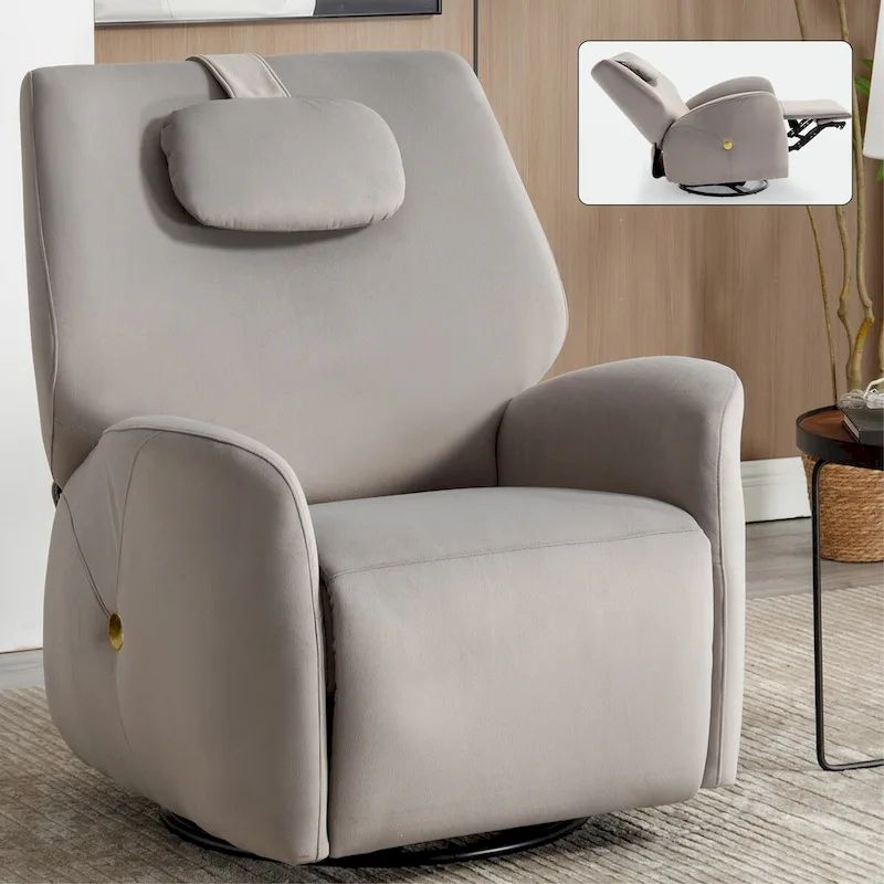 Swivel & Rocker Power Recliner Chair with Lumbar and Neck Support Pillow, USB, Type-C Ports