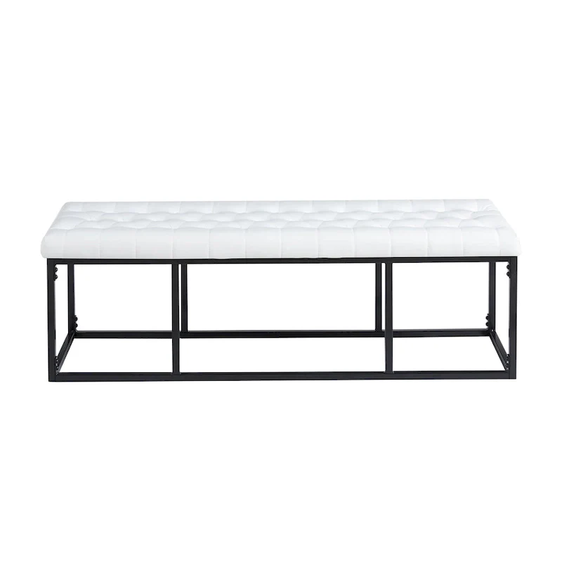 Black Faux Leather Accent Bench with Metal Frame