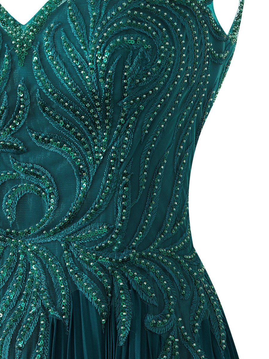 Dark Green A-line V-neck Chiffon Prom Dress