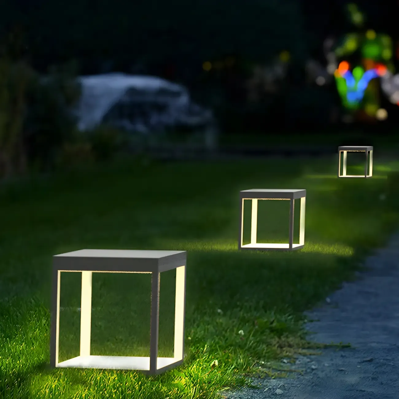 Black Metal Open Cube Ambient Post Cap Light