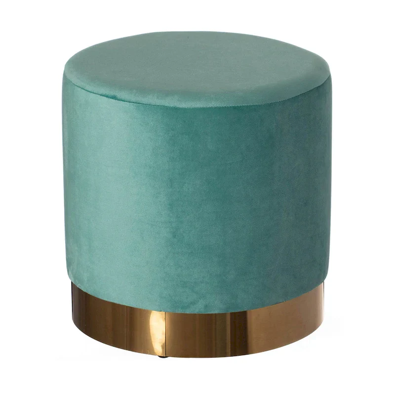 Modern Round Velvet Fabric Standard Ottoman Stool with Gold Base