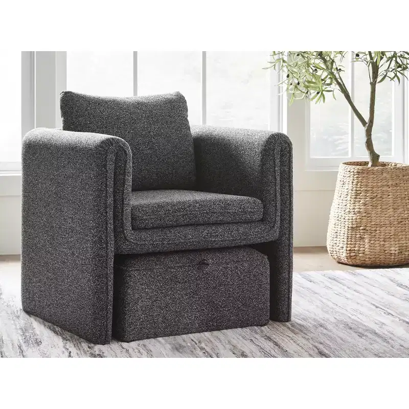 Signature Design by Ashley Vreni Accent Chair and Ottoman, Charcoal Black, Small Space Living Room Accent Seating, Polyester Upholstery