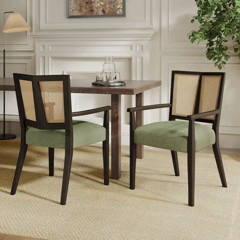 Christopher Knight Home - Harrison Mid-Century Upholstered Arm Dining Chair Set of 2 with Rattan Back