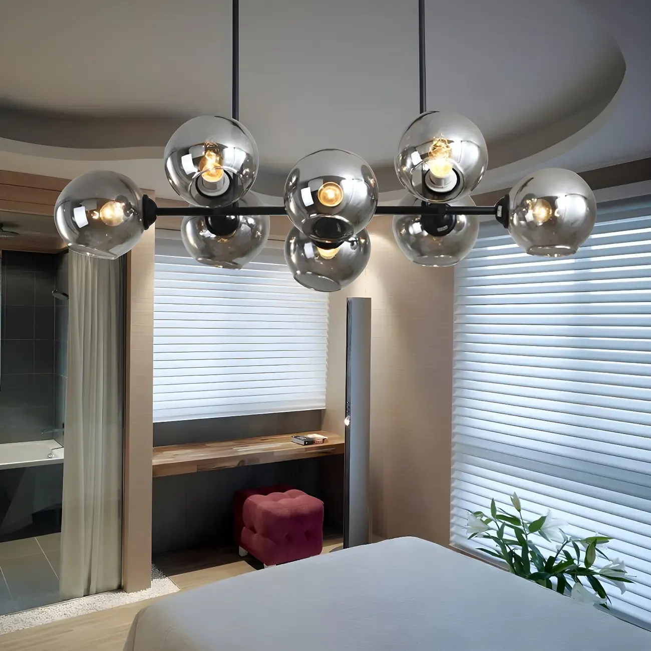 Colonial Black Glass Globe Island Pendant Light