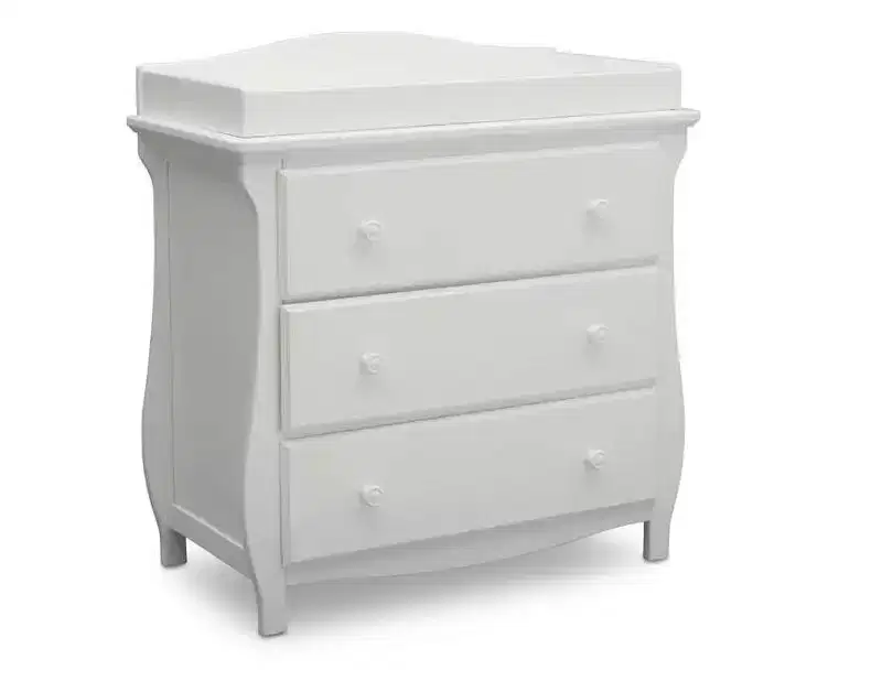 Delta Children Lancaster 3 Drawer Dresser with Changing Top and Interlocking Drawers, Bianca White