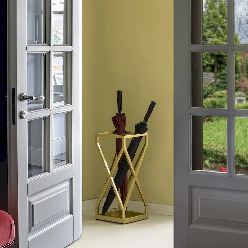 Decorative Gold Square X Design Umbrella Holder Stand for Indoor and Outdoor