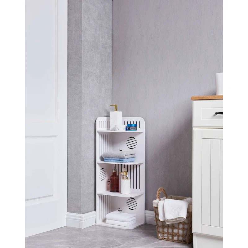 White 4-Tier Corner Bathroom Storage Shelf