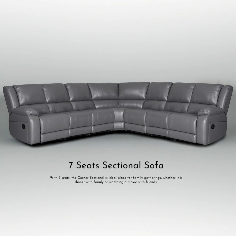 129 W 7-Seat Faux Leather Manual Recliner Large Sectional Reclining Sofa