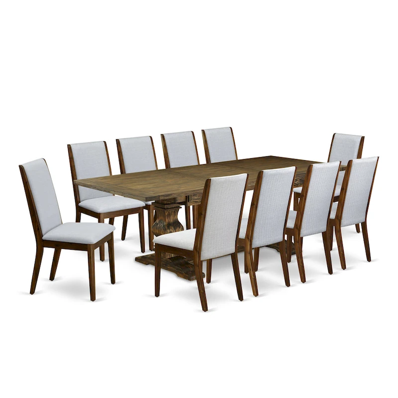 East West Furniture 11 Piece Dining Table Set- a Wooden Table and 10 Linen Fabric Upholstered Chairs(Finish Options)