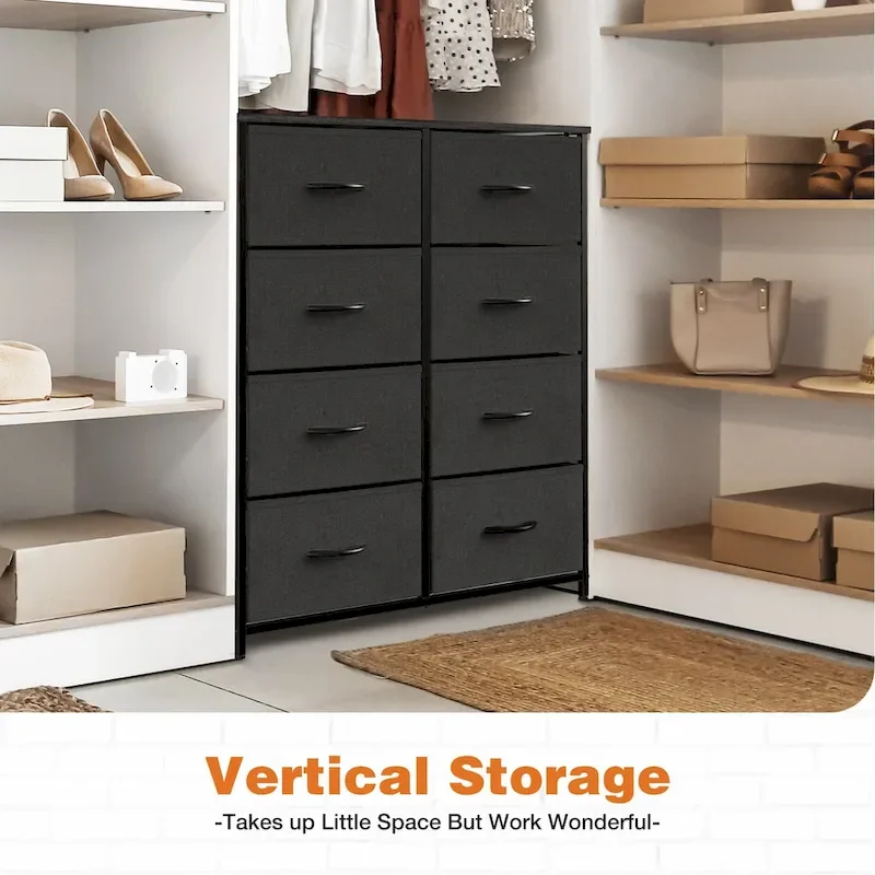 Tall Dresser with 8 Drawers, Fabric Chest of Drawers with Wood Top and Steel Frame