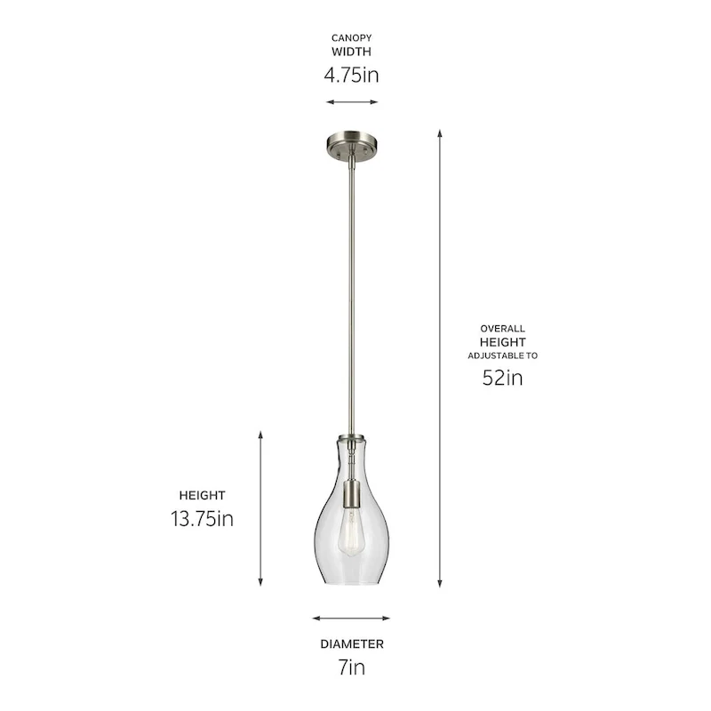 Kichler Lighting Everly 13.75 in. 1-Light Brushed Nickel Bell Pendant Light with Clear Glass