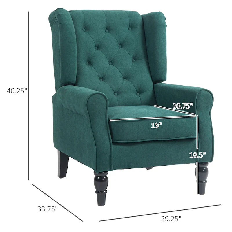 Dark Green High Wingback Button-Tufted Fabric Accent Chair – Single
