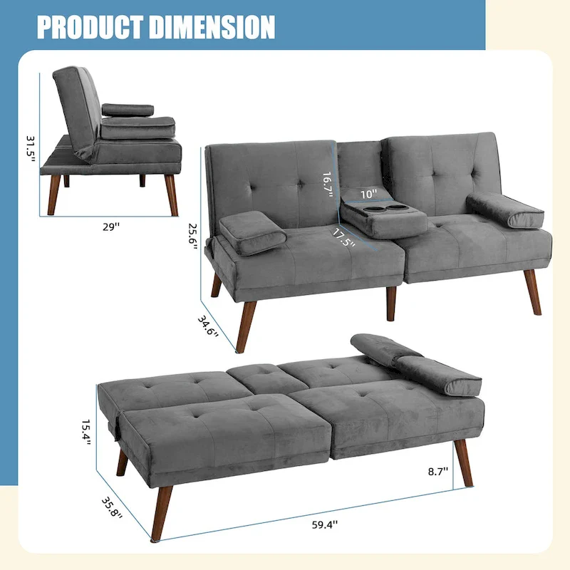 Futzca 60 Small Loveseat, 3 in 1 Cute Convertible Sofa Bed