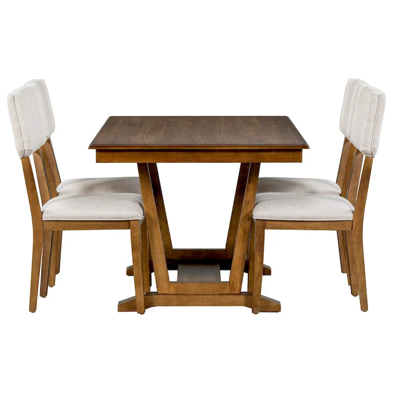 5-Piece Wooden Dining Table Set with 59 Rectangular Table & 4 Chairs
