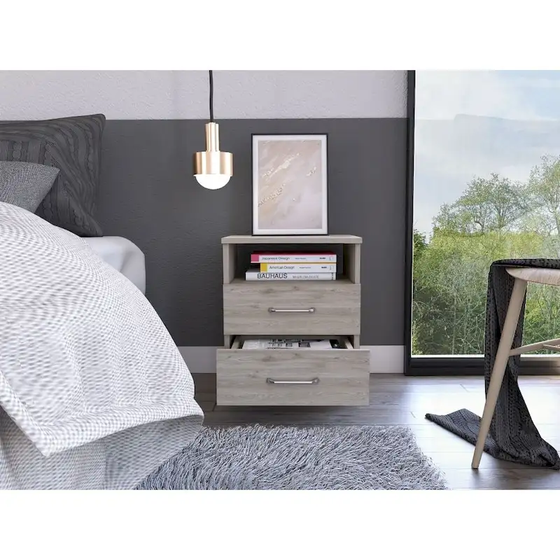 FM Furniture Oklahoma Nightstand with Two Drawers, and One Shelf