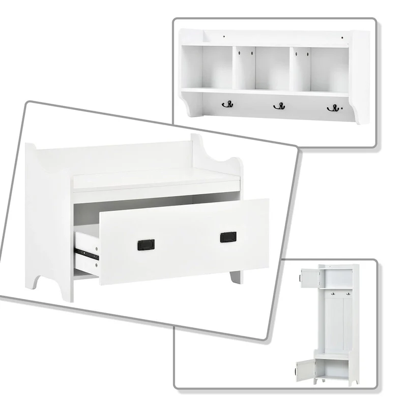 Multi-Functional Freestanding Wooden 4-in-1 Modular Hall Tree