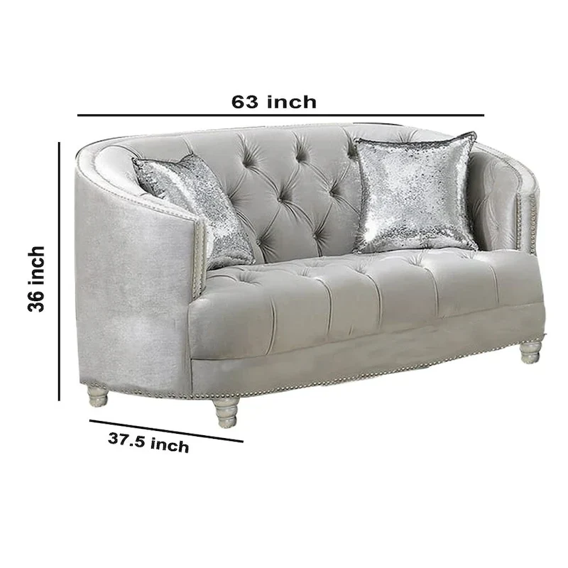 Wooden Loveseat with Deep Button Tufted Details and Nailhead Trims, Gray