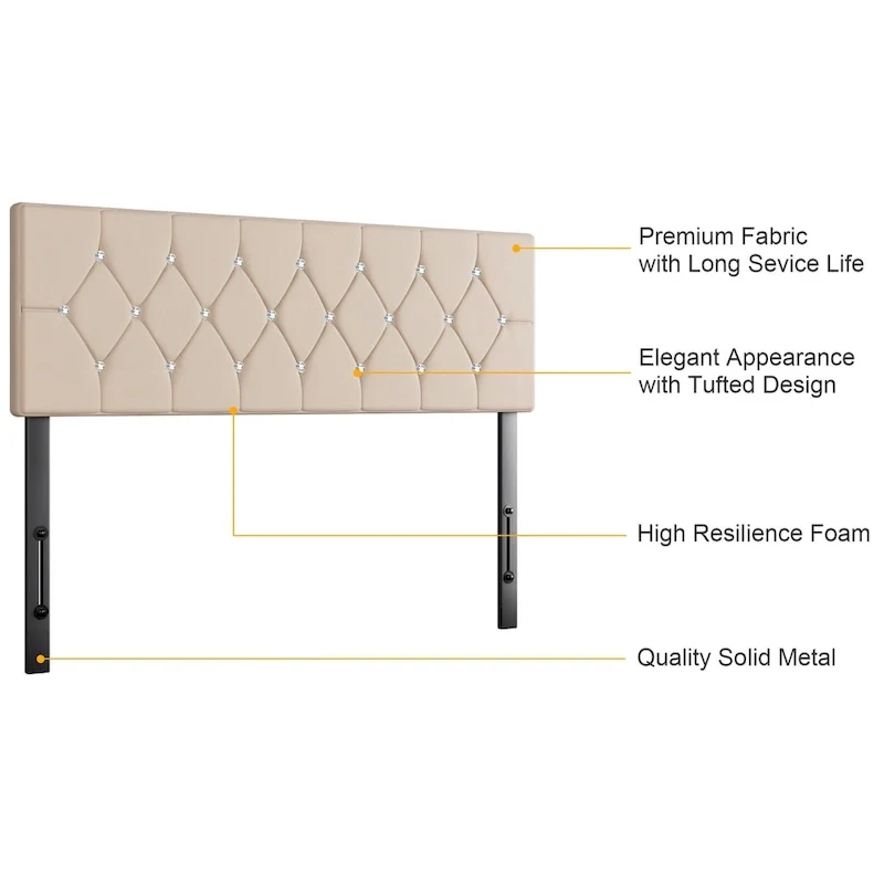 Diamond Tufted Adjustable Upholstered Headboard Queen King