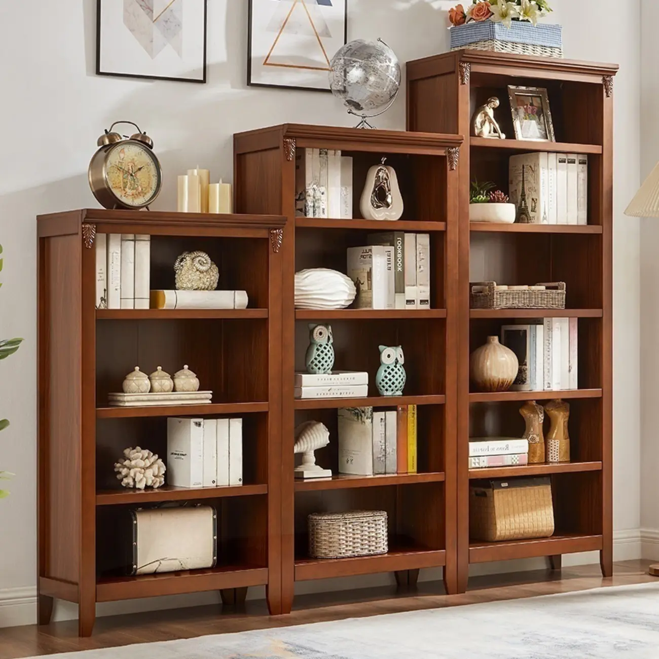 Dark Walnut Modern Vertical Adjustable Shelving Wood Bookcase