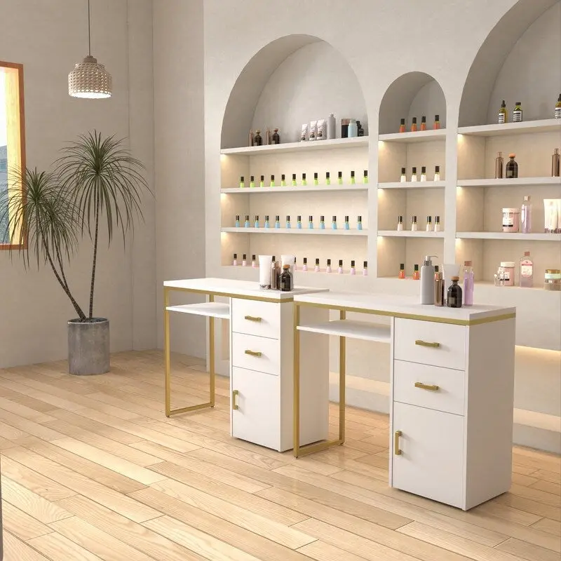 38.19  W Particle Board Computer Desk Manicure Table with 2 Drawers and 1 Cabinet