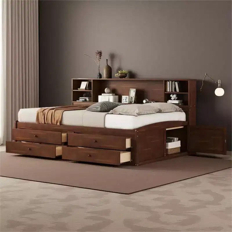 Merax Full Size Wooden Captain Bed with Multiple Storage Spaces