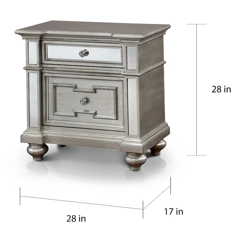 Eaen Glam Silver Wood 2-Drawer Nightstand by Furniture of America