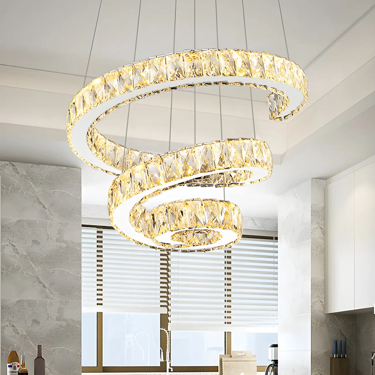 Large Modern Spiral LED Ceiling Crystal Chandelier Tiered Light