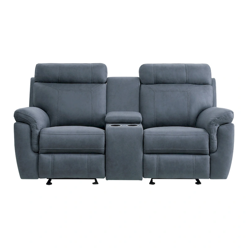 Clif 76 Inch Manual Glider Reclining Loveseat, Solid Wood, Blue Microfiber