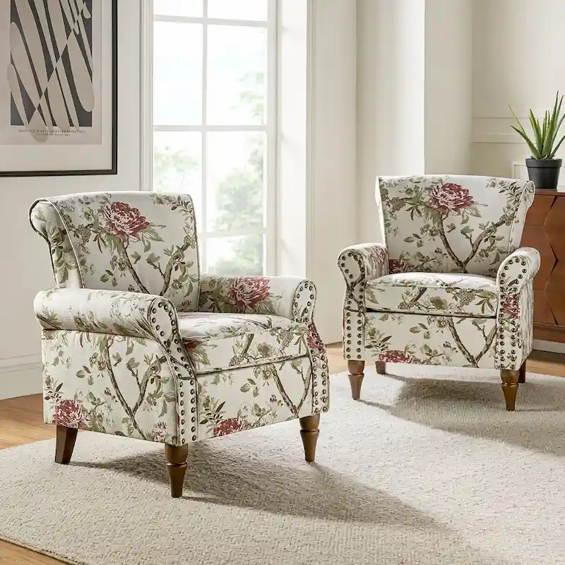 Nyctelius Traditional Polyester Accent Arm Chair with Pattern and Nailhead Trim Set of 2