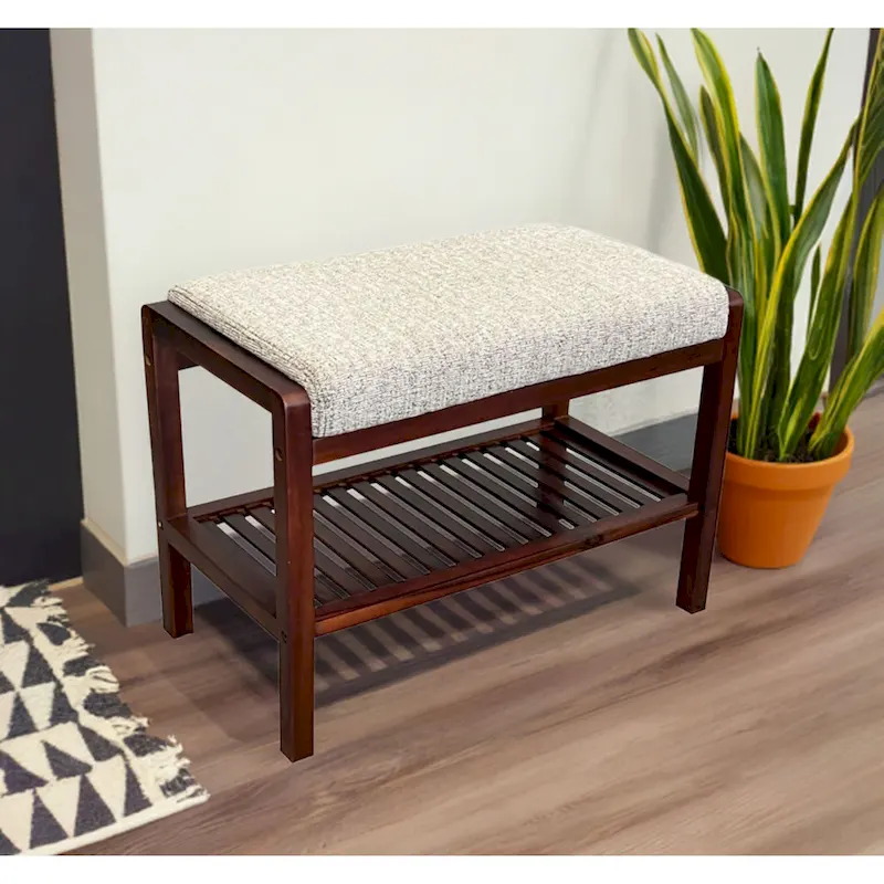 Solid Acacia Wood Padded Bench