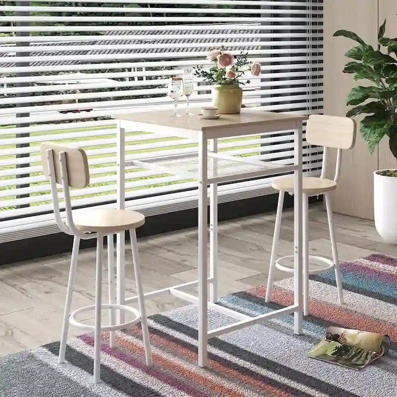 3-Piece Bar Table Set with Metal Shelf,Small Pub Table Set,Dining Set