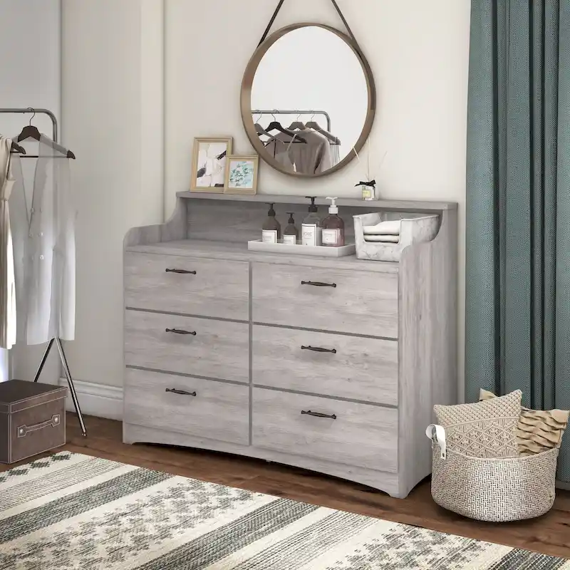 DH BASIC Simple Transitional 47-inch Wide 6-Drawer Double Dresser by Denhour
