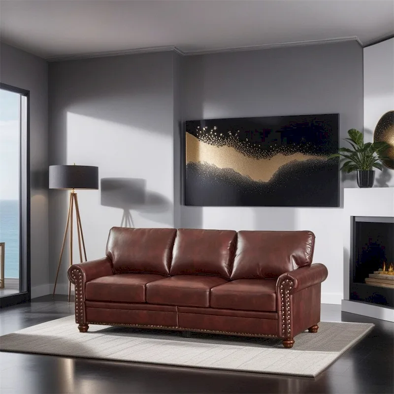 Classic Living Room Nails Sofa,Faux Leather