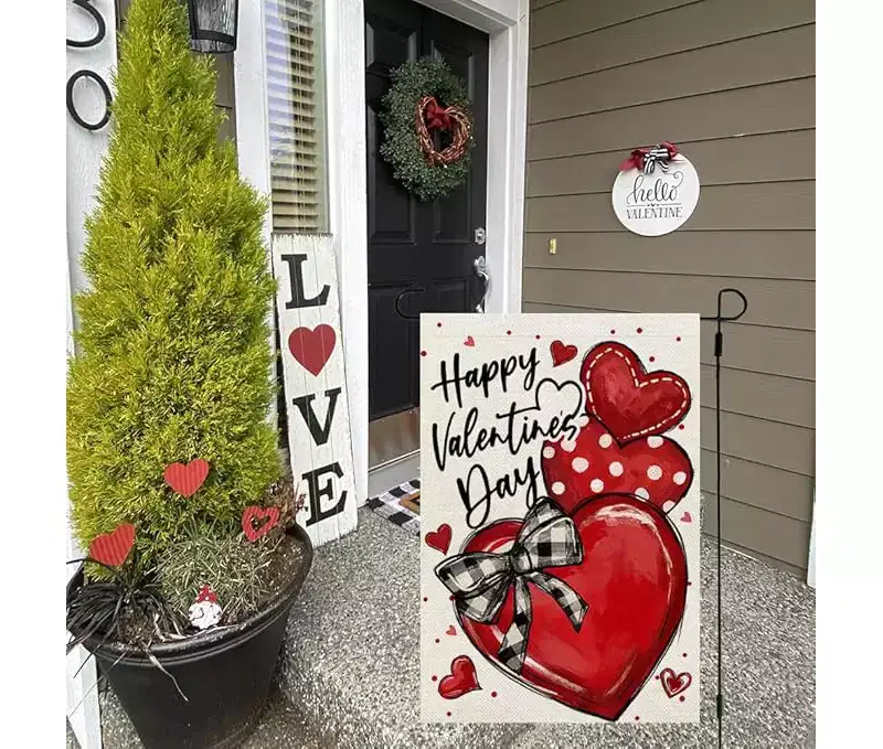 Lomsoe Happy Valentines Day Garden Flag Love Heart Farm Yard Flag Anniversary Wedding Flag Valentines Gift Valentines Decor Single Side 12x18 Inch