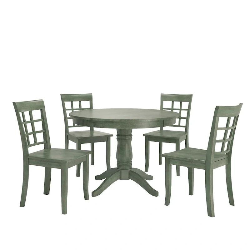 Wilmington II Round Pedestal Base Antique Sage Green 5-Piece Dining Set by iNSPIRE Q Classic