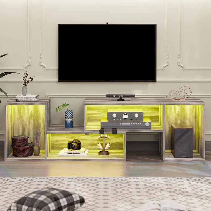 Modern DIY TV Stand Deformable Entertainment Center with LED Light Strip