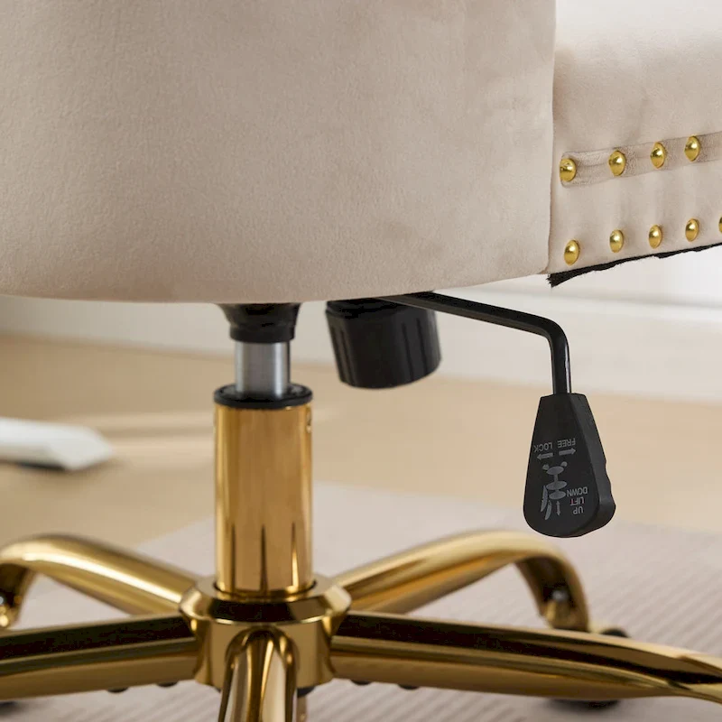 A&A Gray Velvet Tufted Home Office Chair with Golden Metal Base - Adjustable Swivel Desk Chair