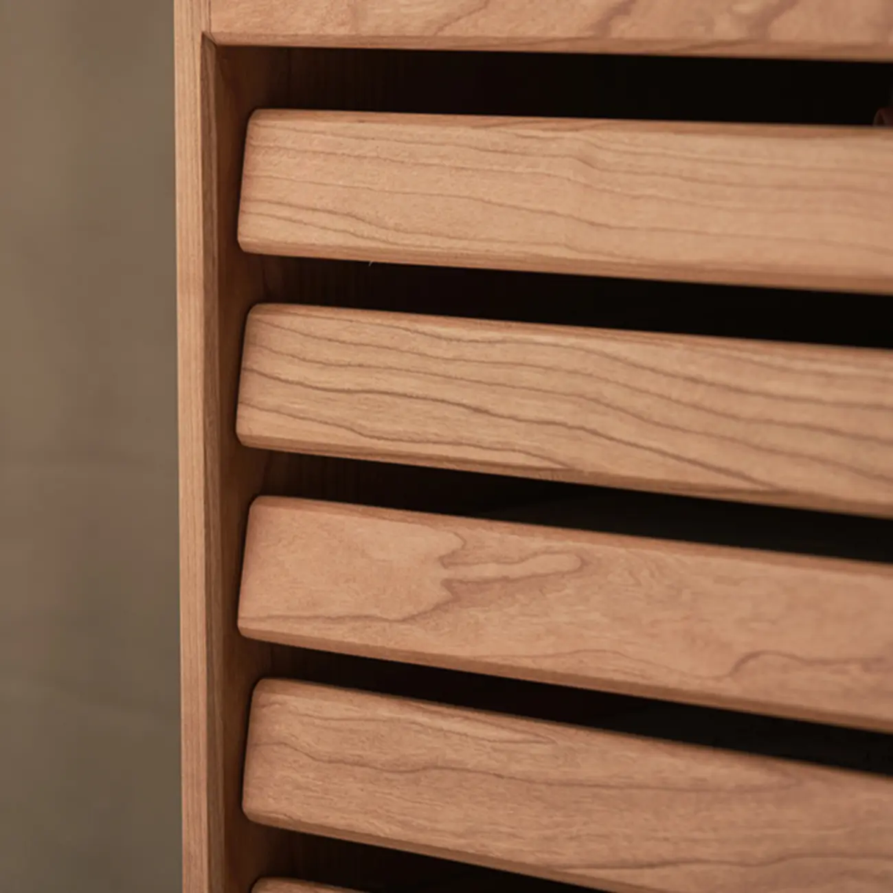 Modern Cherry Wood Rolling Side Table with Drawers