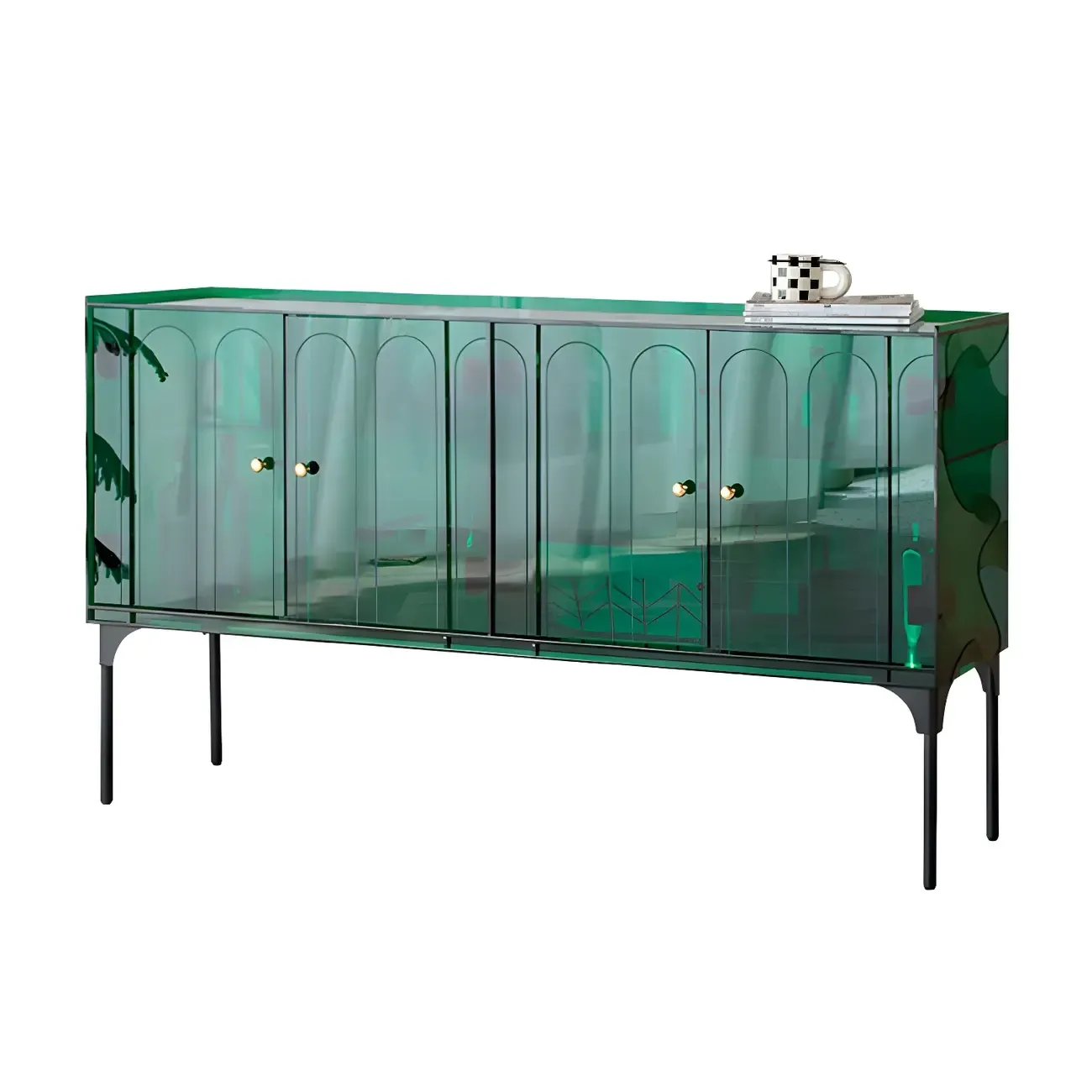 Modern Plastic/Acrylic Sideboard Cabinets with Shelves in Red