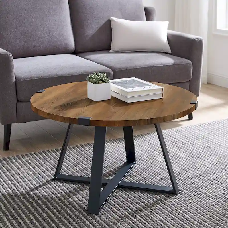 Round Metal Wrap Coffee Table, Industrial Style, Living Room Accent Furniture