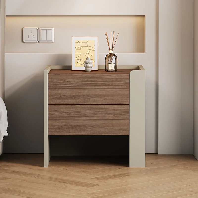 Modern Brown Grey Pine Wood 2-Drawer Nightstand