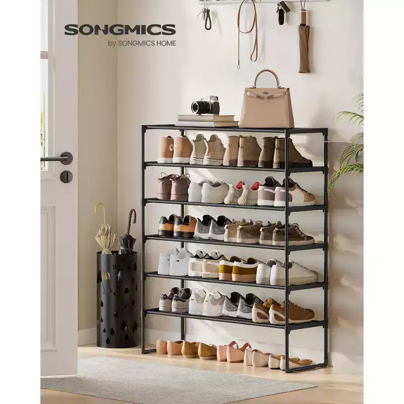 6-Tier Stackable Shoe Rack, 36.2 Inch Metal Shoe Organizer with 22 lb per Tier Capacity, Upright & Reversible for Entryway, Black