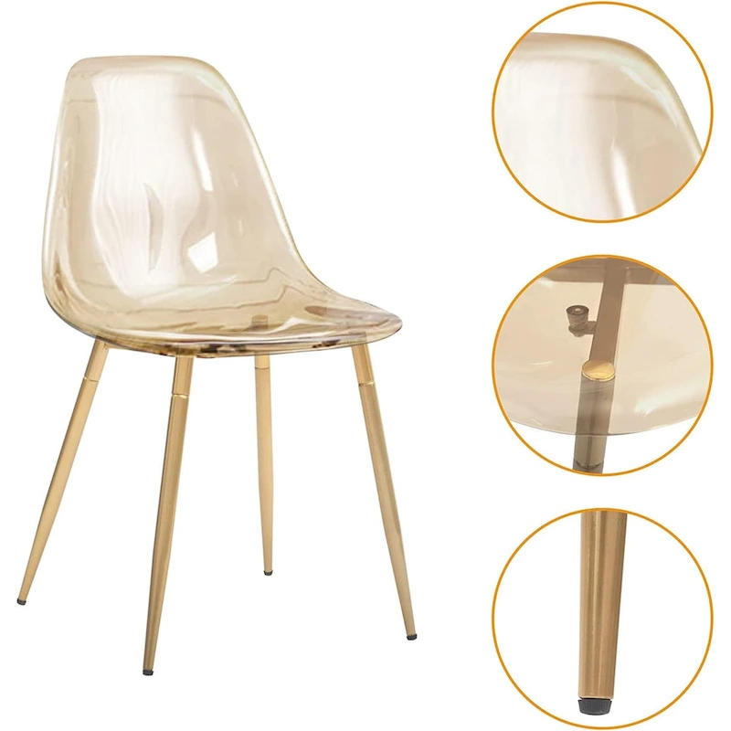 Modern Kitchen Dining Side Chair with Metal Legs, Set of 4, Amber