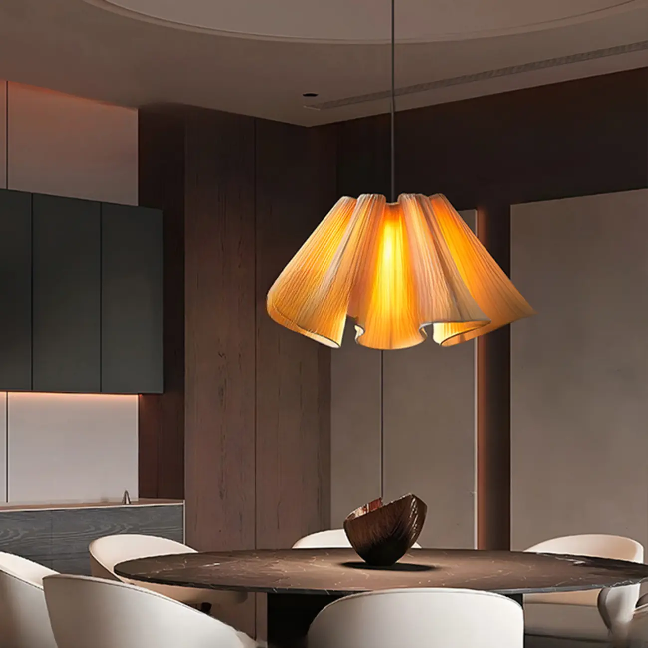 Modern Beige Fabric Pleated Adjustable Pendant Light