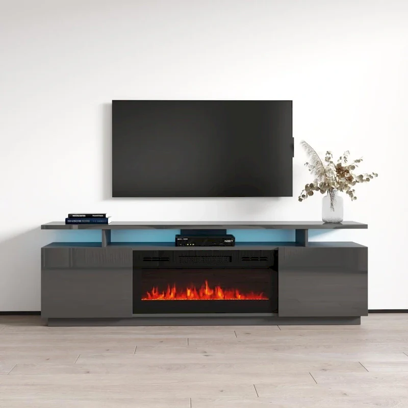 Modern TV Stand with Electric Fireplace Insert