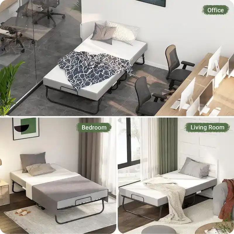Folding Bed with 5 Inch Memory Foam Mattress, Rollaway Bed Extra Guest Bed with Wheel
