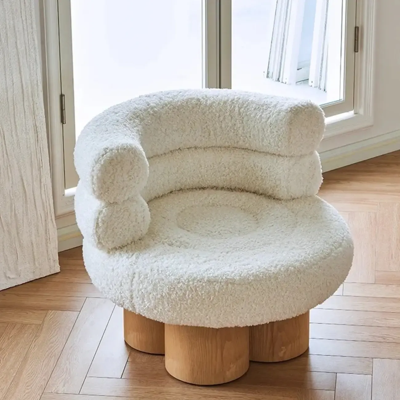 Contemporary White Sherpa Barrel Accent Chair Living Room