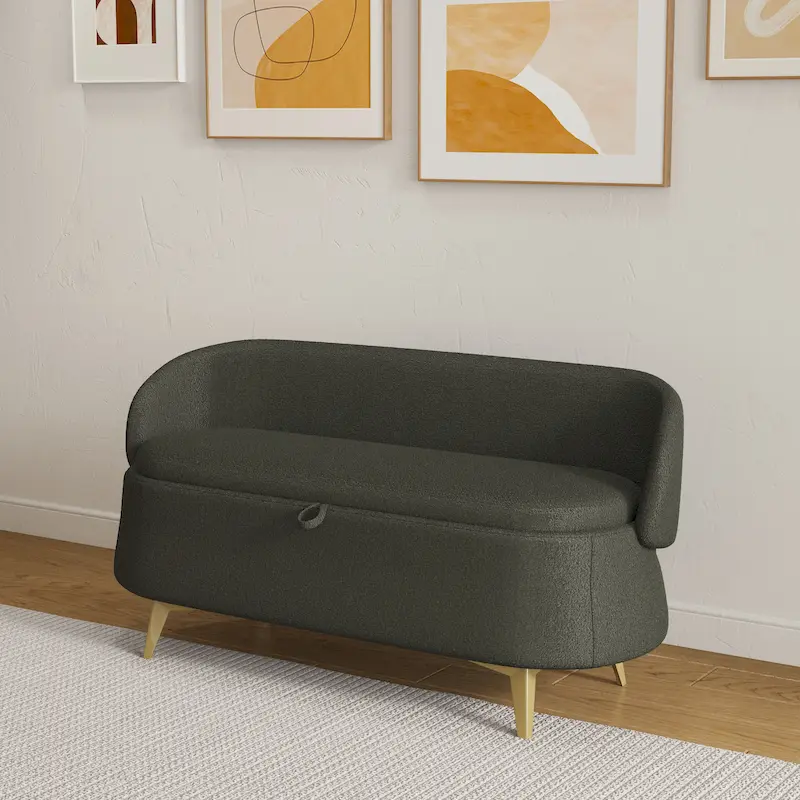 Teddy Fabric Storage Bench with Metal Legs, Multi-Functional Rectangular Storage Sofa Stool