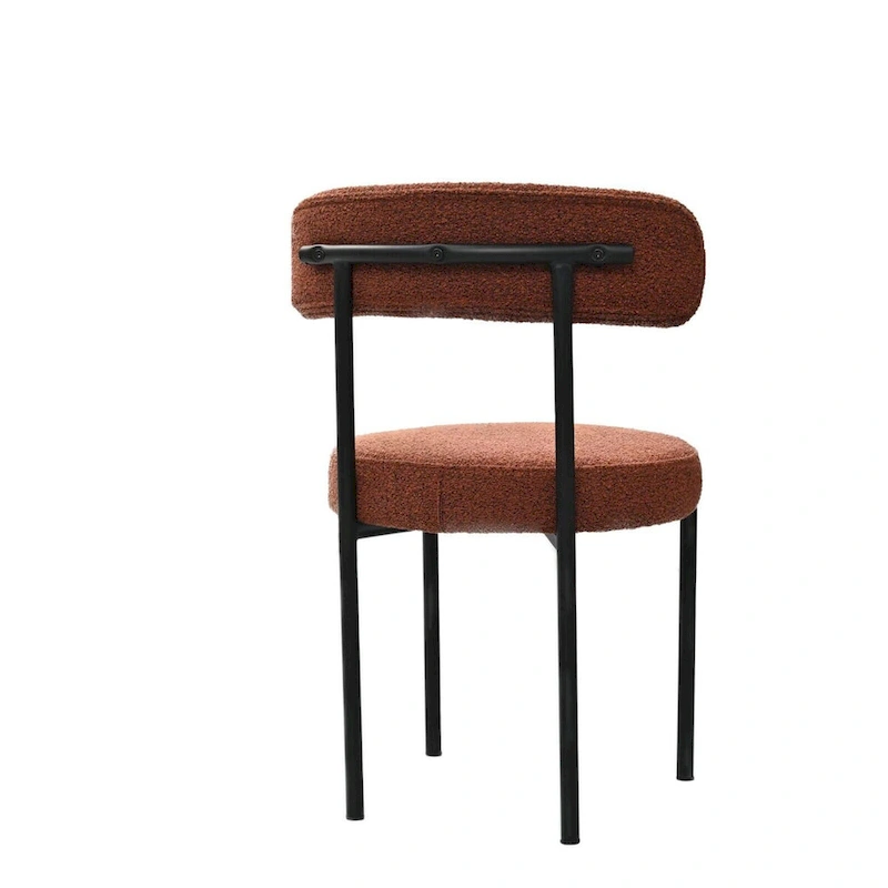 Boucle Dining Chairs Set of 2,Mid-Century Modern Curved Backrest Chair,Round Upholstered Kitchen Chairs