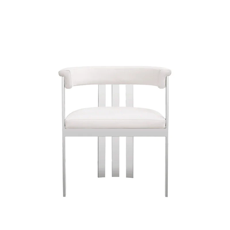 Cid Tayc 25 Inch Dining Chair, White Faux Leather, Stainless Steel Frame
